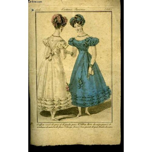 Une Gravure Xixe En Couleurs, De Costume Parisien. Coiffure Ornée De Gaze Et De Perles Par Mr. Albin. Robe De Crêpe Garnie De Rouleaux De Satin Et De Fleurs. Echarpe Formée D'une Pointe De ...