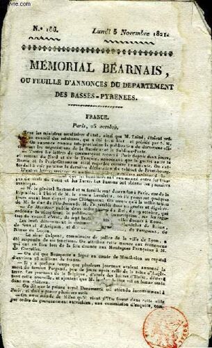 Mémorial Béarnais Ou Feuille D'annonces Du Département Des Basses-Pyrénées N°186
