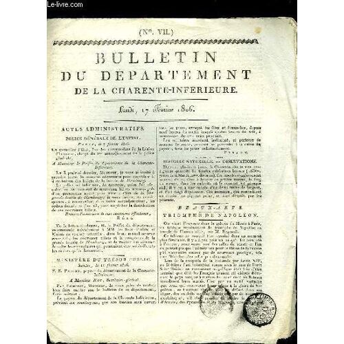 Bulletin Du Département De La Charente-Inférieure N°Vii :