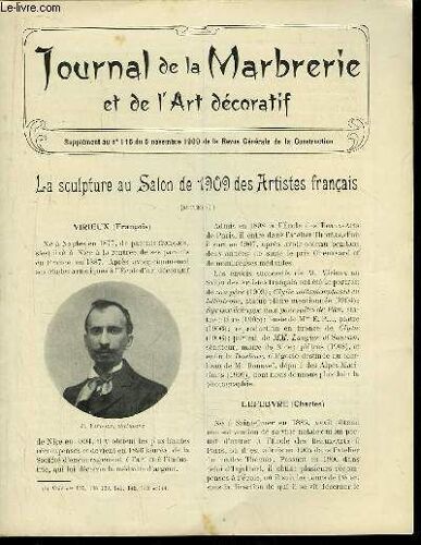 Journal De La Marbrerie Et De L'art Décoratif. Supplément Au N°145 De La Revue Générale De La Construction : La Sculpture Au Salon De 1908 Des Artistes Français, Fr. Virieux, Ch. Lefebvre - ...