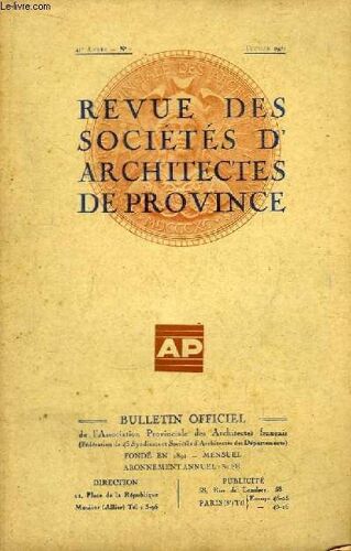 Bulletin Officiel N°2 - 41ème Année, De La Revue Des Sociétés D'architectes De Province