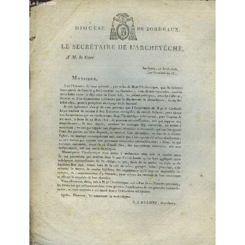 Lettre De P.-J. Delort, Secrétaire De L'archevêché, À M. Le Curé. A Bordeaux, Le 10 Avril 1805