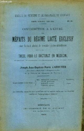 Contribution À L'étude Des Méfaits Du Régime Lacté Exclusif Chez L'enfant Atteint De Troubles Gastro-Intestinaux. Thèse Pour Le Doctorat En Médecine N°65
