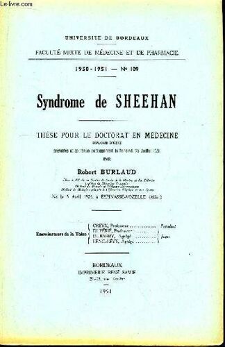 Syndrome De Sheehan. Thèse Pour Le Doctorat En Médecine N°109