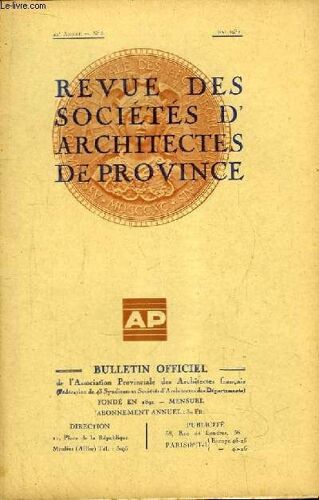 Bulletin Officiel N°5 - 42ème Année, De La Revue Des Sociétés D'architectes De Province