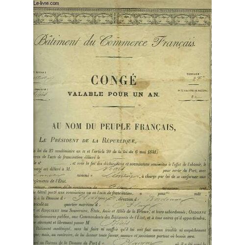 Congé De Sortie De Port, Délivré À La Lanche, La Léontine, Daté Du 23 Avril 1888. Plaignac