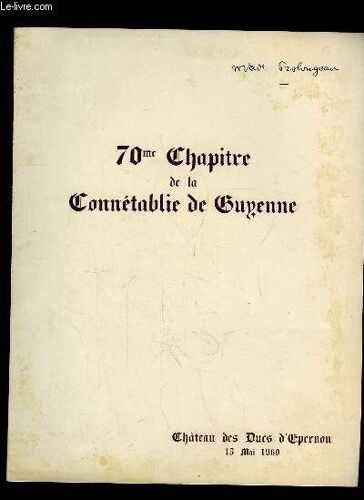 Menu Du 70ème Chapitre De La Connétablie De Guyenne