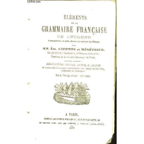 Eléments De La Grammaire Française
