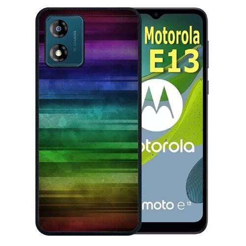 Coque Pour Motorola Moto E13 - Drapeau Gay Pride Rainbow Grunge - Silicone - Noir