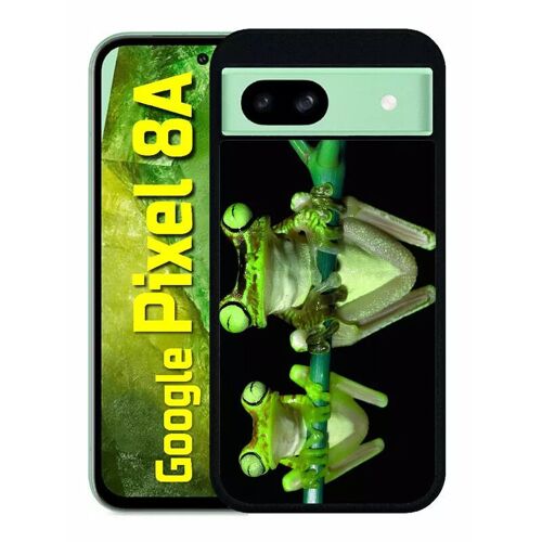 Coque Pour Pixel 8a - Deux Grenouilles Vertes Suspendues - Silicone - Noir