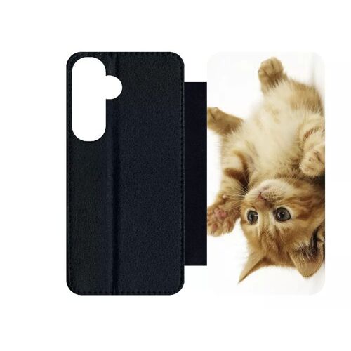Etui À Rabat Pour Galaxy S24+ - Petit Chaton Mignon - Simili-Cuir - Noir