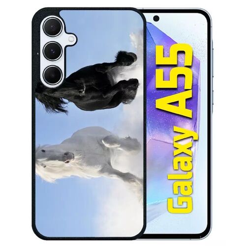 Coque Pour Galaxy A55 - Chevaux Blanc Et Noir Dans La Neige - Silicone - Noir