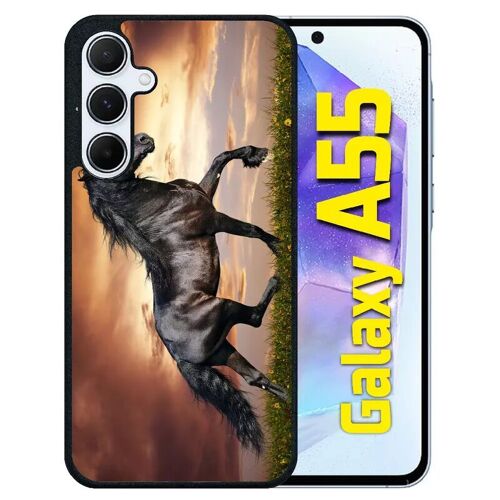 Coque Pour Galaxy A55 - Magnifique Cheval Noir - Silicone - Noir