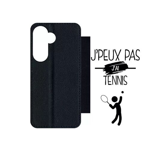 Etui À Rabat Pour Galaxy S24 - J Peux Pas J Ai Tennis Fond Blanc - Simili-Cuir - Noir