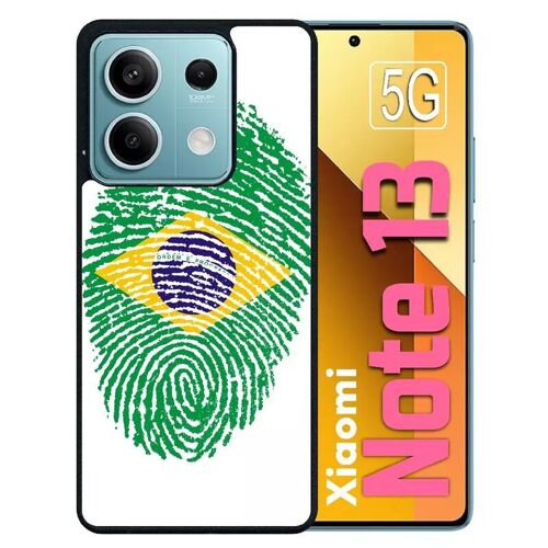Coque Pour Redmi Note 13 5g - Empreinte Digitale Drapeau Bresil Brazil - Silicone - Noir