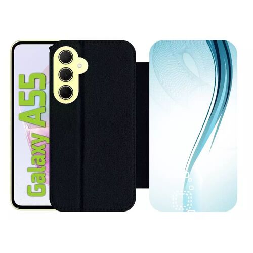 Etui À Rabat Pour Galaxy A55 - Forme Bleu Arrondi - Simili-Cuir - Noir