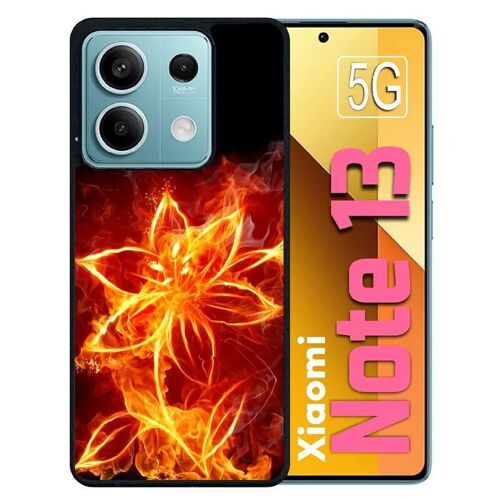 Coque Pour Redmi Note 13 5g - Fleur En Feu Fire Flowers - Silicone - Noir