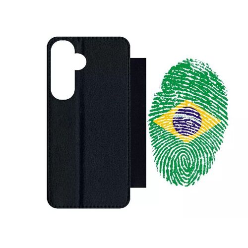 Etui À Rabat Pour Galaxy S24+ - Empreinte Digitale Drapeau Bresil Brazil - Simili-Cuir - Noir