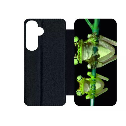 Etui À Rabat Pour Galaxy S24+ - Deux Grenouilles Vertes Suspendues - Simili-Cuir - Noir
