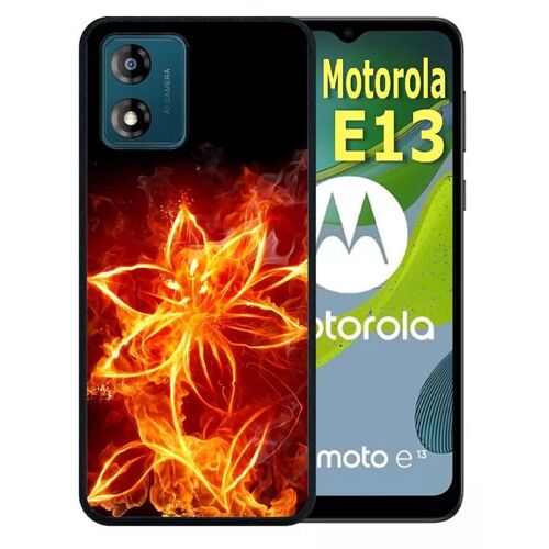 Coque Pour Motorola Moto E13 - Fleur En Feu Fire Flowers - Silicone - Noir