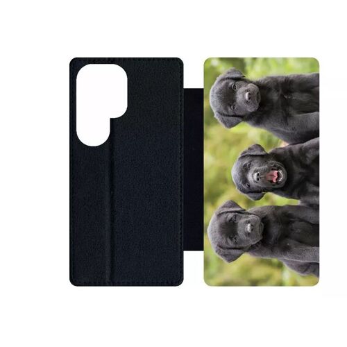 Etui À Rabat Pour Galaxy S24 Ultra - Chiots Labrador Retriver Noir - Simili-Cuir - Noir