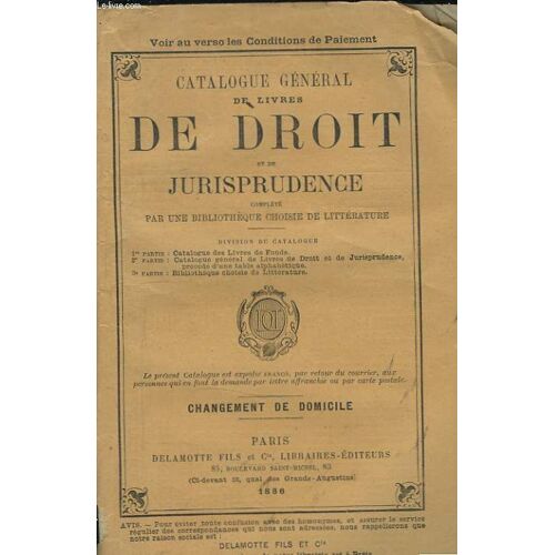 Catalogue Général De Livres De Droit Et De Jurisprudence. Changement De Domicile
