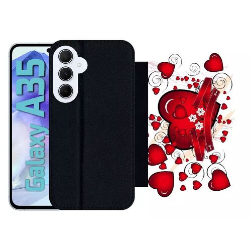 Etui À Rabat Pour Galaxy A35 - Motif Love Coeur - Simili-Cuir - Noir