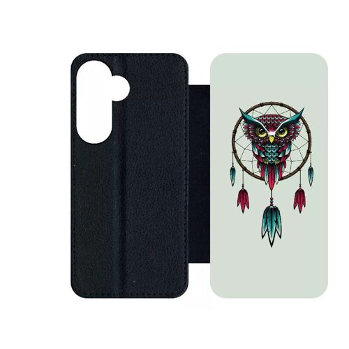 Etui À Rabat Pour Galaxy S24 - Dreamcatcher Hibou Tribal - Simili-Cuir - Noir