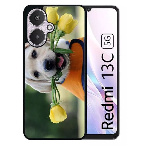 Coque Pour Redmi 13c 5g - Chiot Labrador Avec Roses Jaunes - Silicone - Noir