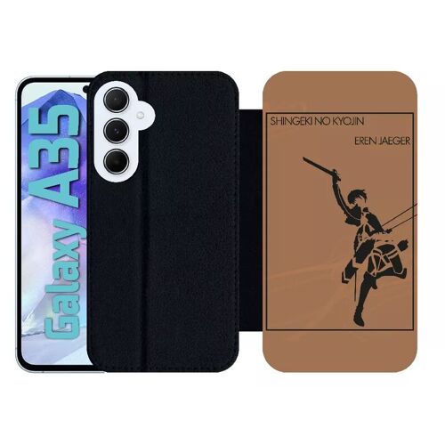 Etui À Rabat Pour Galaxy A35 - Shingeki No Kyojin Eren Jazeger - Simili-Cuir - Noir