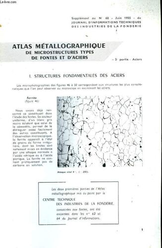 Atlas Métallographique De Microstructures Types De Fontes Et D'aciers. Supplément Au N°68