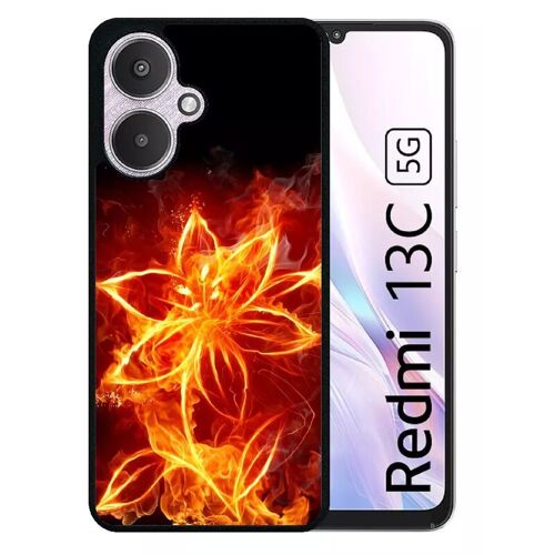 Coque Pour Redmi 13c 5g - Fleur En Feu Fire Flowers - Silicone - Noir