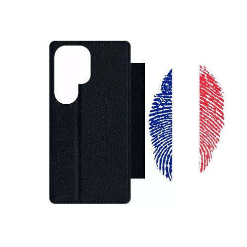 Etui À Rabat Pour Galaxy S24 Ultra - Empreinte Digitale Drapeau France - Simili-Cuir - Noir