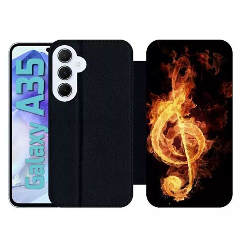 Etui À Rabat Pour Galaxy A35 - Clef De Sol En Feu - Simili-Cuir - Noir