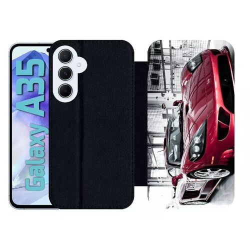 Etui À Rabat Pour Galaxy A35 - Voiture De Sport - Simili-Cuir - Noir