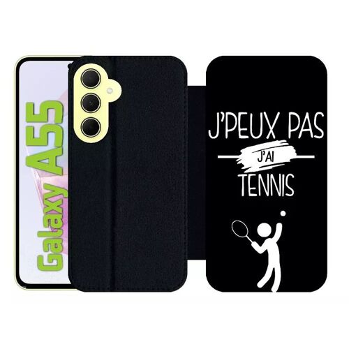 Etui À Rabat Pour Galaxy A55 - J Peux Pas J Ai Tennis Fond Noir - Simili-Cuir - Noir