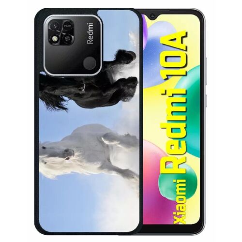 Coque Pour Redmi 10a - Chevaux Blanc Et Noir Dans La Neige - Silicone - Noir