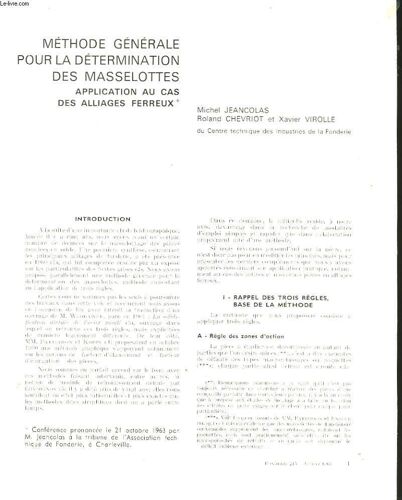 Méthode Générale Pour La Détermination Des Masselottes