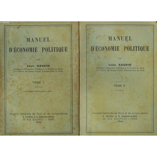 Manuel D'economie Politique. En 2 Tomes