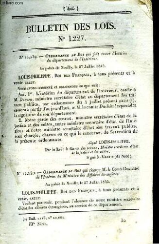 Bulletin Des Lois, Du N°1227 Au N°1268