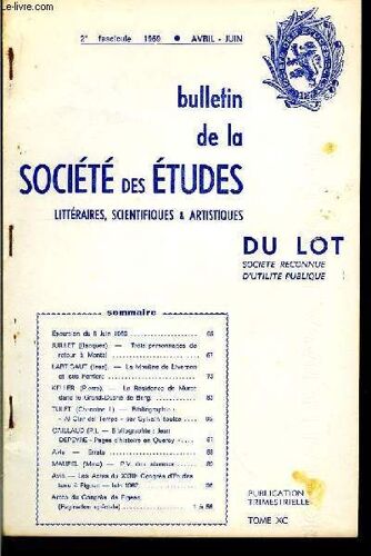 Bulletin De La Société Des Etudes Littéraires, Scientifiques & Artistiques Du Lot. 2ème Fascicule, Tome Xc