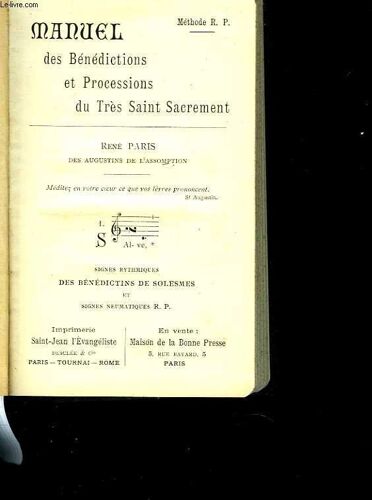 Manuel Des Bénédictins Et Processions Du Très Saint Sarement
