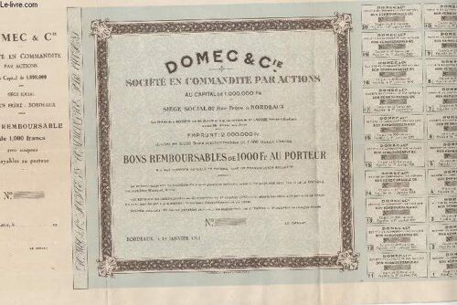 1 Bon Remboursable De 1000 Frs Au Porteur - Domec & Cie