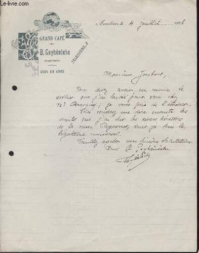 Facture Ancienne - Grand Cafe - B. Goyheneche - Vin En Gros
