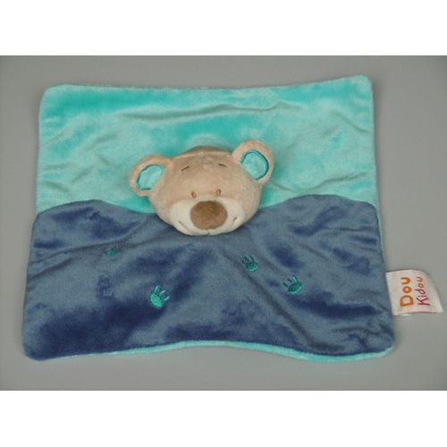 Doudou Ours Plat Bleu Empreintes Doukidou
