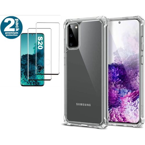 Coque Silicone pour Samsung S20 Transparent avec Quatre Coins Renforces + 2 Verres Trempes Little Boutik®