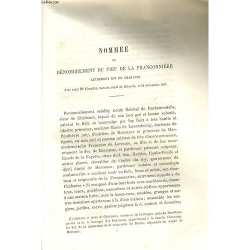 Nommee Ou Denombrement Du Fief De La Franconniere Autrement Dit De Chabanes Acte Recu Me Chaudon, Notaire De Brioude, Le 29 Novembre 1607