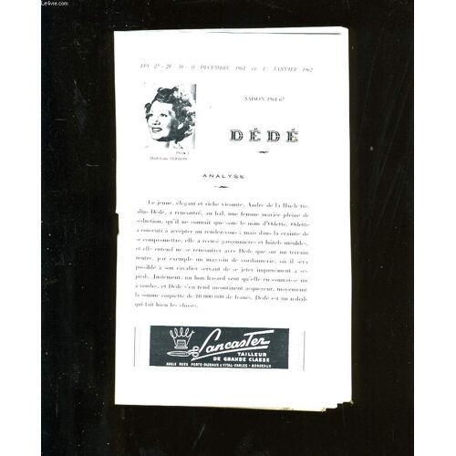 Programme Officiel Du Grand Theatre. Dede