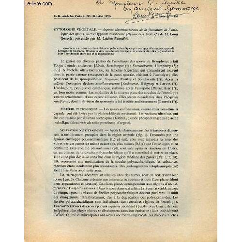 Extrait Des Comptes Rendus Des Seances De L'academie Des Sciences Tome 275 - Cytologie Vegetale