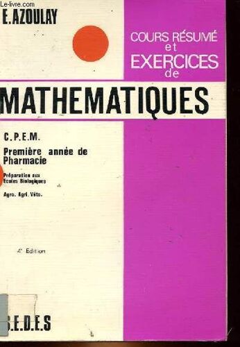 Cours Resume Et Exercices De Mathematiques - Premiere Annee De Pharmacie